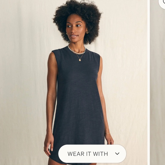 Faherty Sunwashed Organic Cotton Black Dress - Picture 1 of 7
